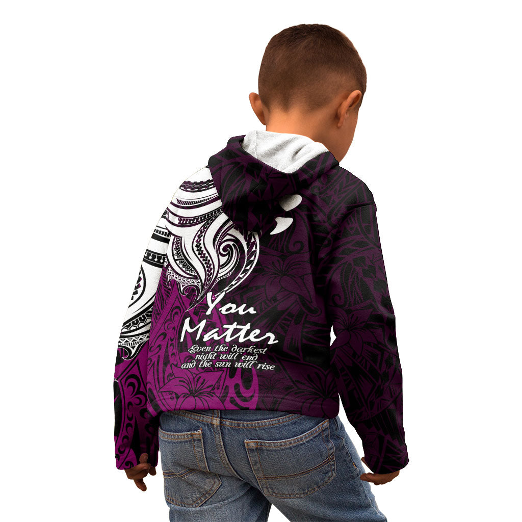 You Matter Suicide Prevention Support Kid Hoodie Pink Polynesian Tribal