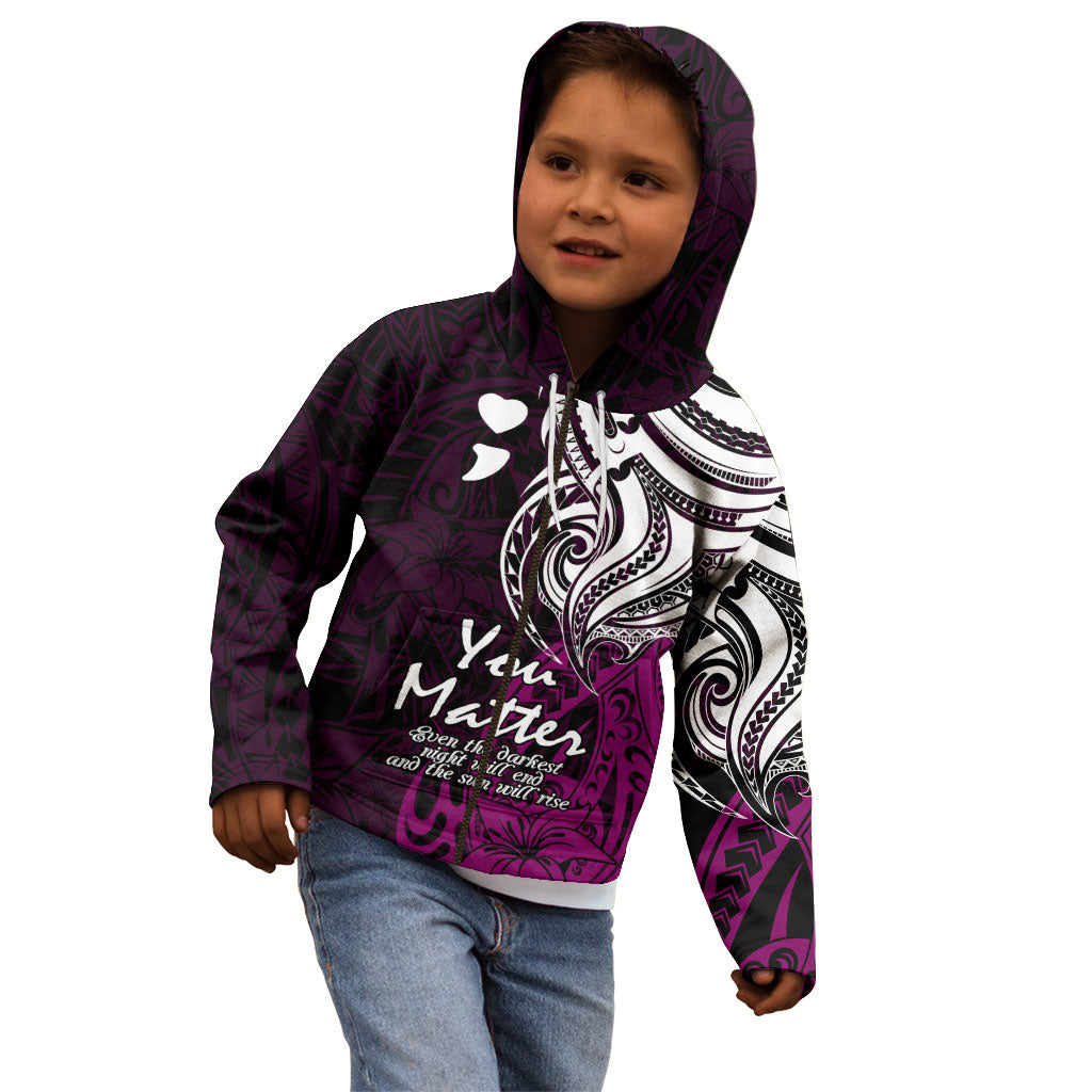 You Matter Suicide Prevention Support Kid Hoodie Pink Polynesian Tribal