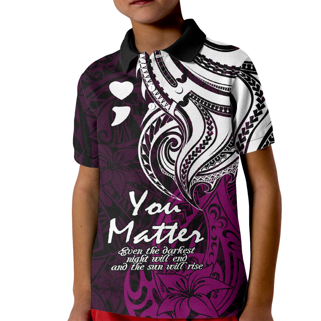 You Matter Suicide Prevention Support Kid Polo Shirt Pink Polynesian Tribal