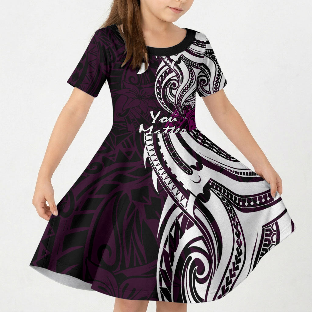 You Matter Suicide Prevention Support Kid Short Sleeve Dress Pink Polynesian Tribal