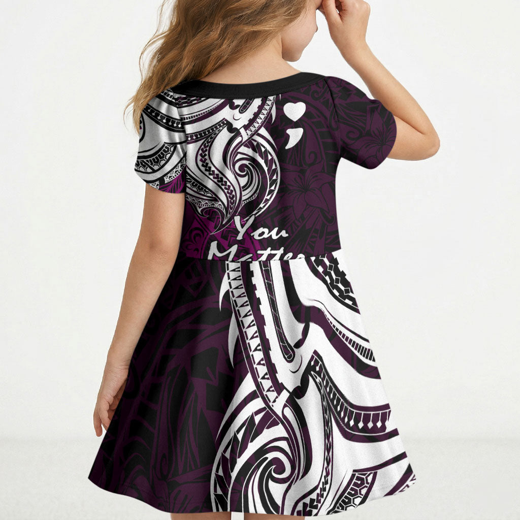 You Matter Suicide Prevention Support Kid Short Sleeve Dress Pink Polynesian Tribal