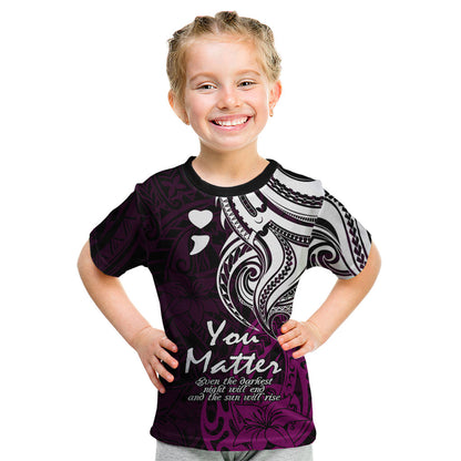 You Matter Suicide Prevention Support Kid T Shirt Pink Polynesian Tribal