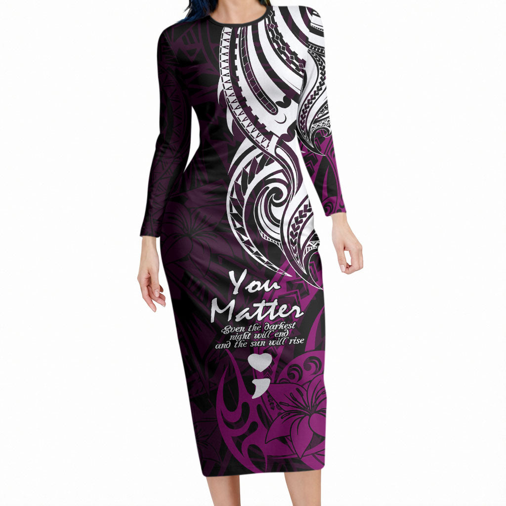 You Matter Suicide Prevention Support Long Sleeve Bodycon Dress Pink Polynesian Tribal