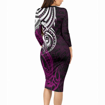 You Matter Suicide Prevention Support Long Sleeve Bodycon Dress Pink Polynesian Tribal