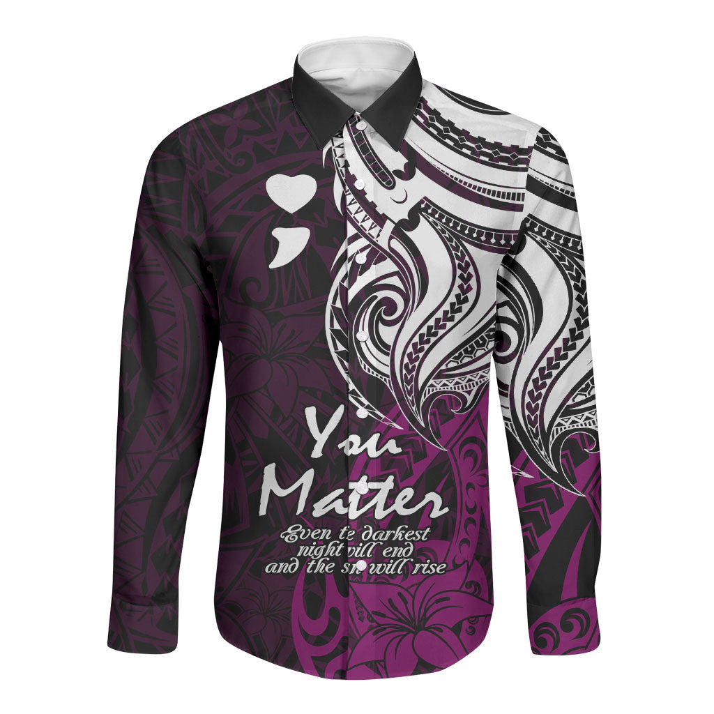You Matter Suicide Prevention Support Long Sleeve Button Shirt Pink Polynesian Tribal