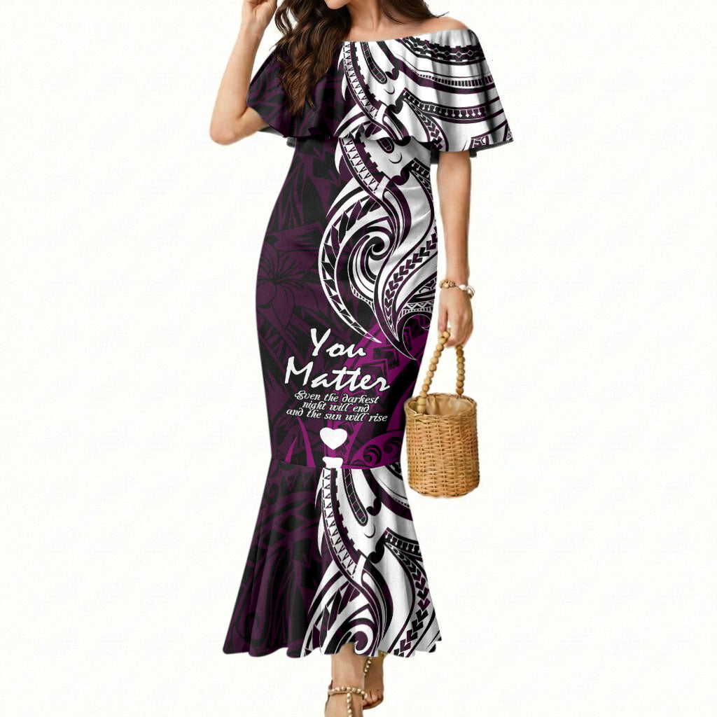 You Matter Suicide Prevention Support Mermaid Dress Pink Polynesian Tribal