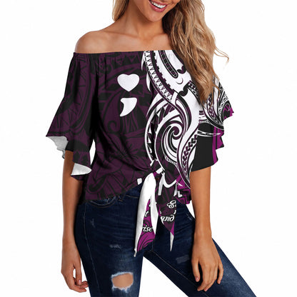 You Matter Suicide Prevention Support Off Shoulder Wrap Waist Top Pink Polynesian Tribal