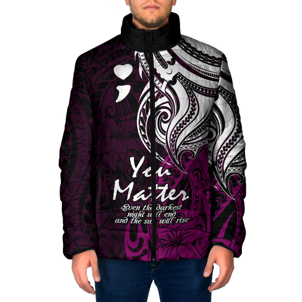 You Matter Suicide Prevention Support Padded Jacket Pink Polynesian Tribal