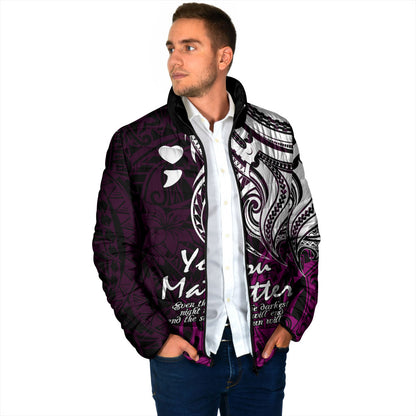 You Matter Suicide Prevention Support Padded Jacket Pink Polynesian Tribal