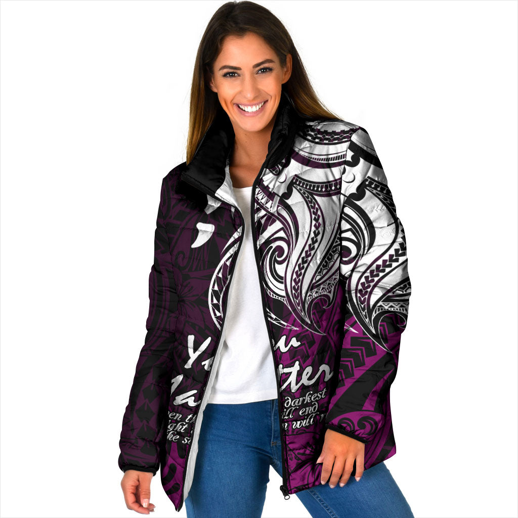 You Matter Suicide Prevention Support Padded Jacket Pink Polynesian Tribal