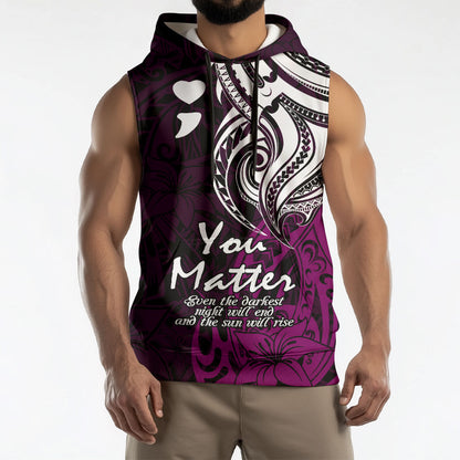 You Matter Suicide Prevention Support Sleeveless Hoodie Pink Polynesian Tribal