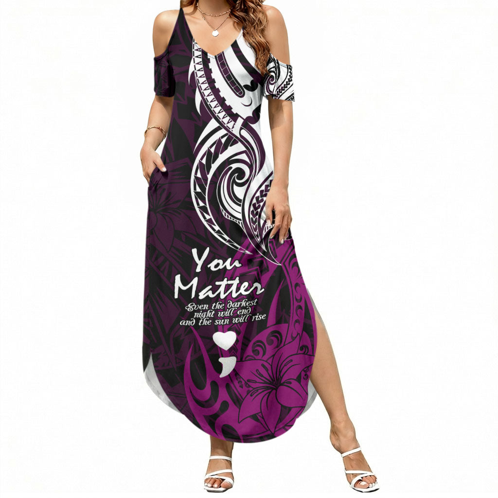 You Matter Suicide Prevention Support Summer Maxi Dress Pink Polynesian Tribal