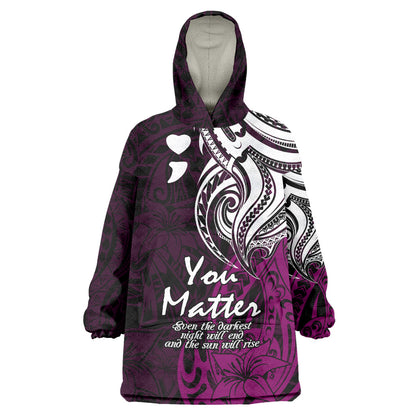 You Matter Suicide Prevention Support Wearable Blanket Hoodie Pink Polynesian Tribal