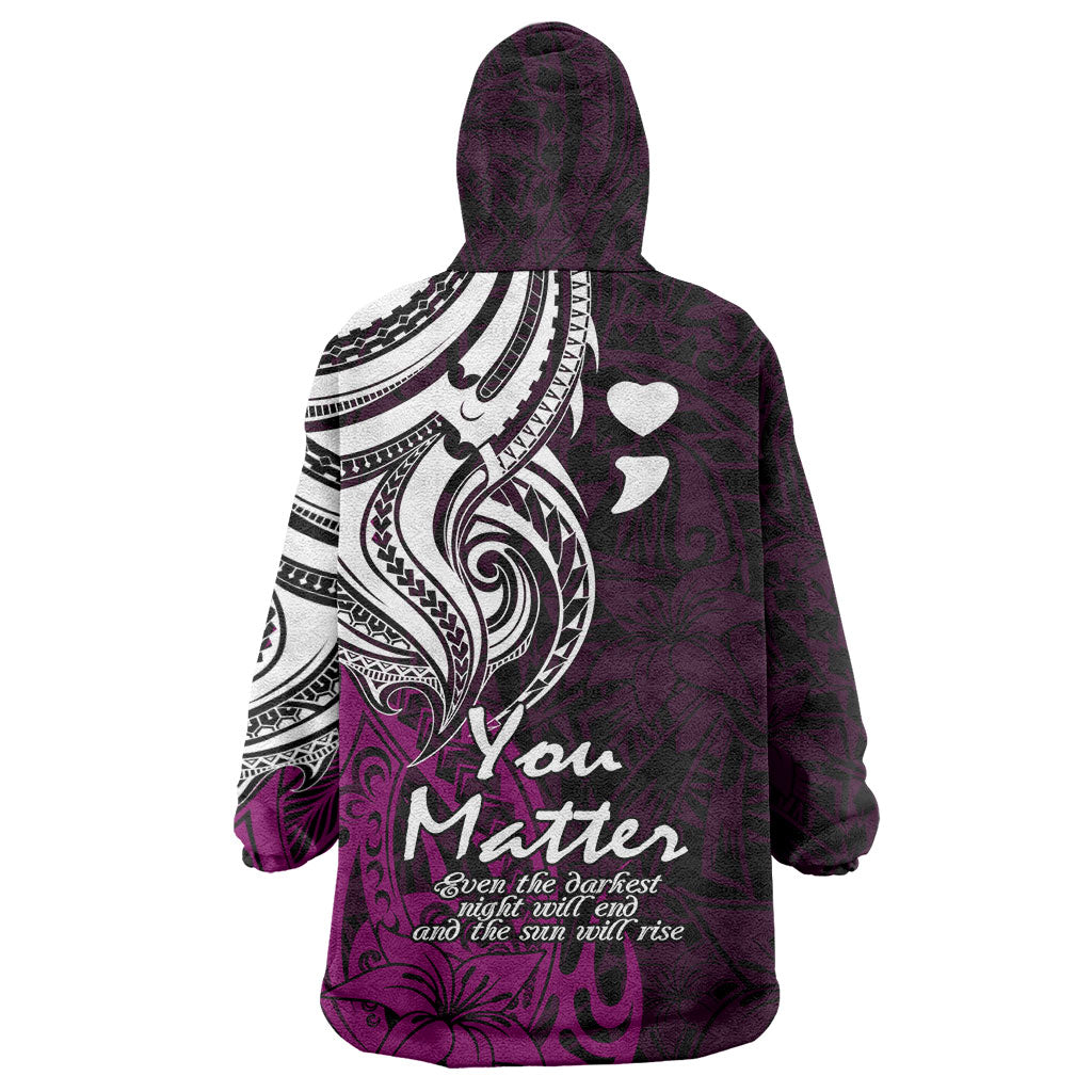 You Matter Suicide Prevention Support Wearable Blanket Hoodie Pink Polynesian Tribal