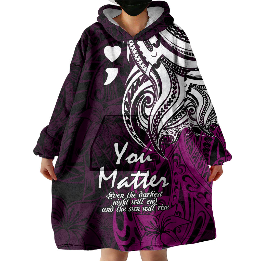 You Matter Suicide Prevention Support Wearable Blanket Hoodie Pink Polynesian Tribal