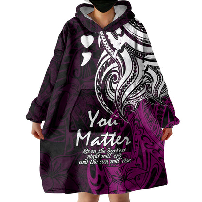 You Matter Suicide Prevention Support Wearable Blanket Hoodie Pink Polynesian Tribal