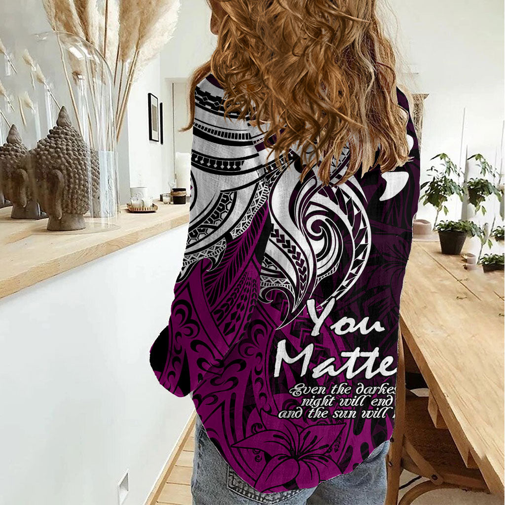 You Matter Suicide Prevention Support Women Casual Shirt Pink Polynesian Tribal