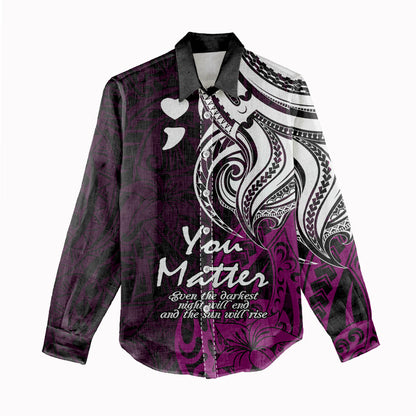 You Matter Suicide Prevention Support Women Casual Shirt Pink Polynesian Tribal