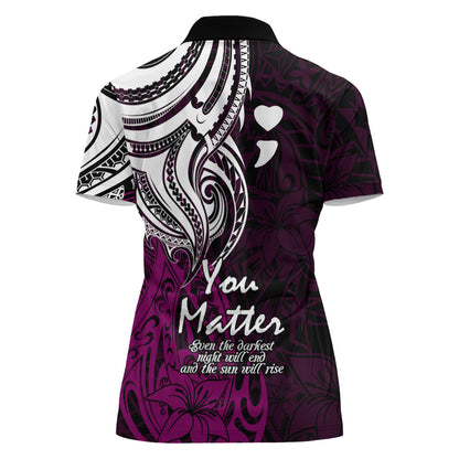 You Matter Suicide Prevention Support Women Polo Shirt Pink Polynesian Tribal