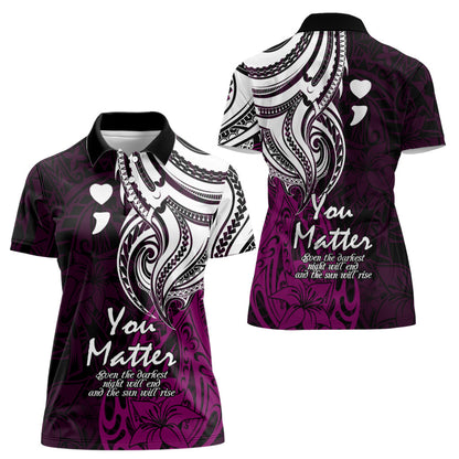 You Matter Suicide Prevention Support Women Polo Shirt Pink Polynesian Tribal