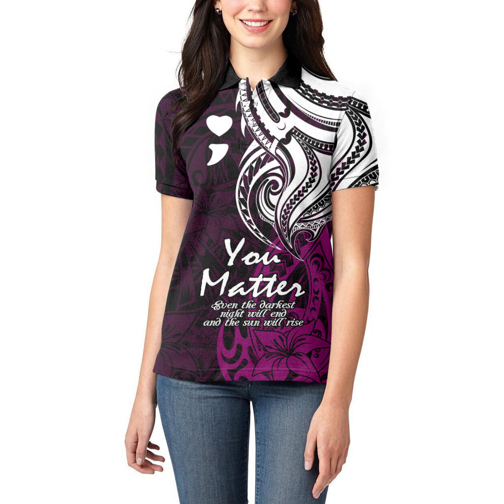 You Matter Suicide Prevention Support Women Polo Shirt Pink Polynesian Tribal