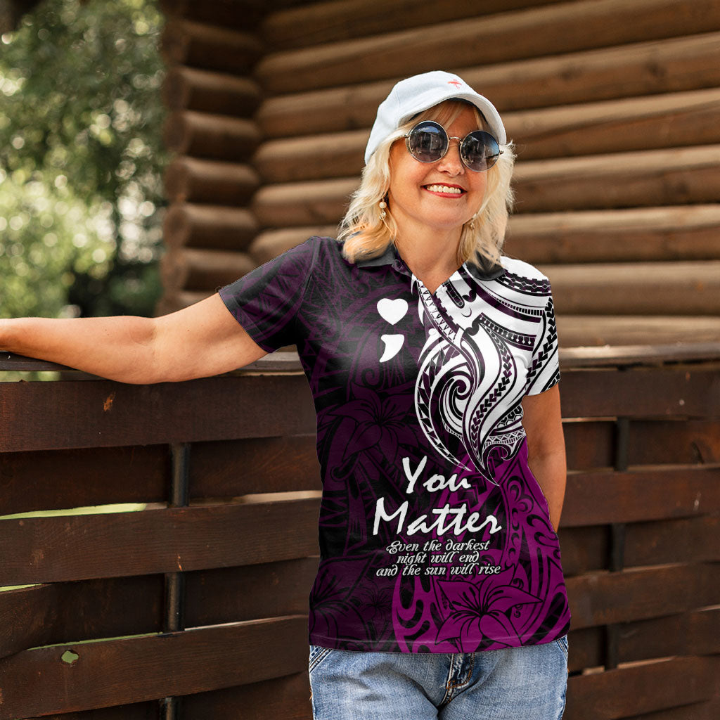 You Matter Suicide Prevention Support Women Polo Shirt Pink Polynesian Tribal
