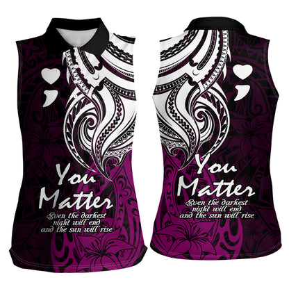 You Matter Suicide Prevention Support Women Sleeveless Polo Shirt Pink Polynesian Tribal