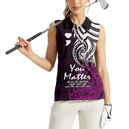 You Matter Suicide Prevention Support Women Sleeveless Polo Shirt Pink Polynesian Tribal