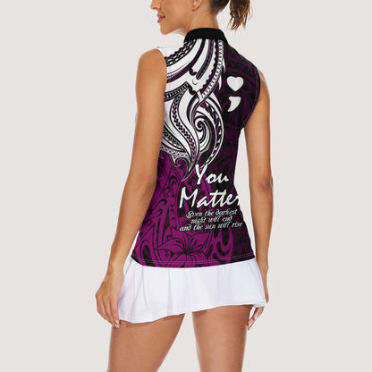You Matter Suicide Prevention Support Women Sleeveless Polo Shirt Pink Polynesian Tribal