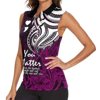You Matter Suicide Prevention Support Women Sleeveless Polo Shirt Pink Polynesian Tribal