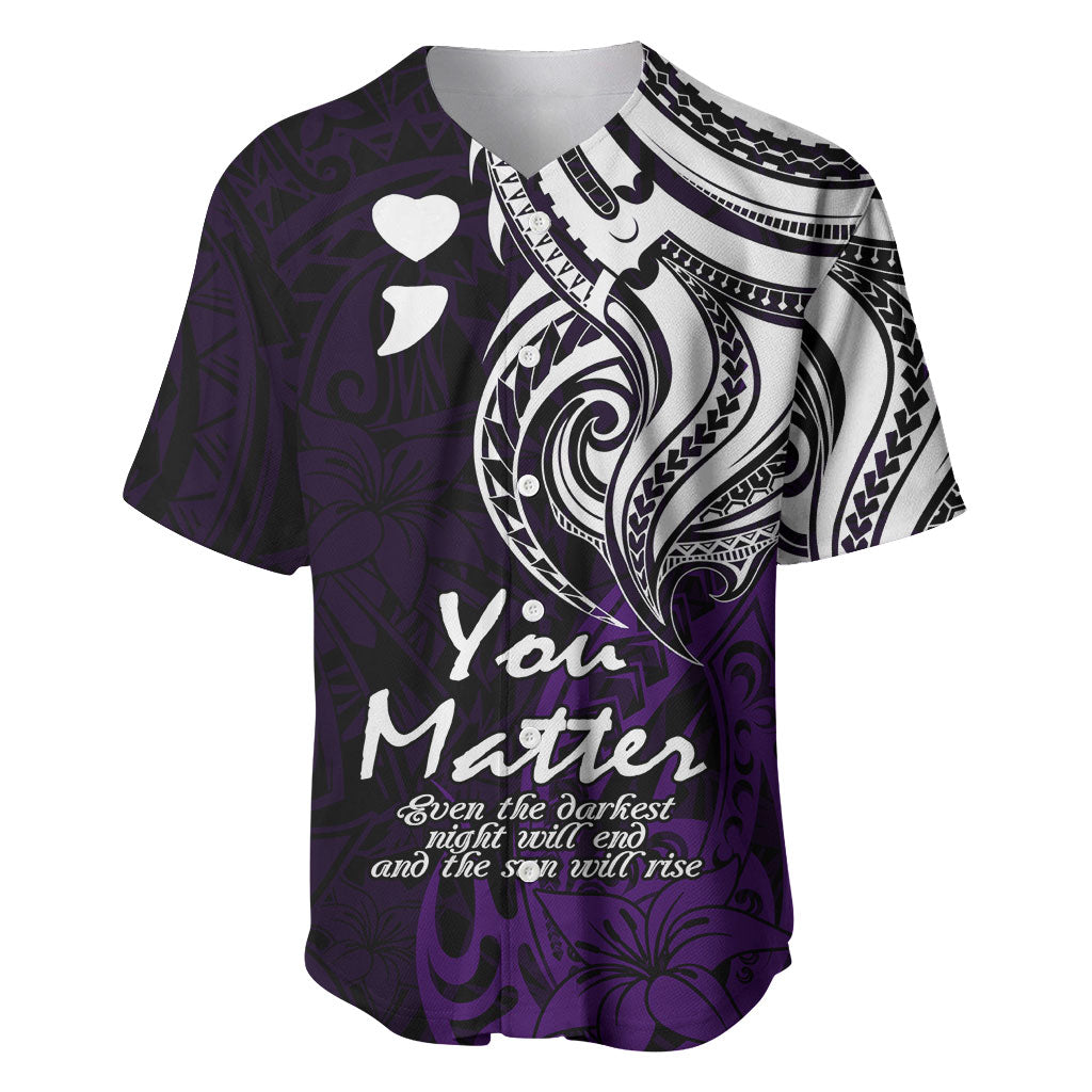 You Matter Suicide Prevention Support Baseball Jersey Purple Polynesian Tribal