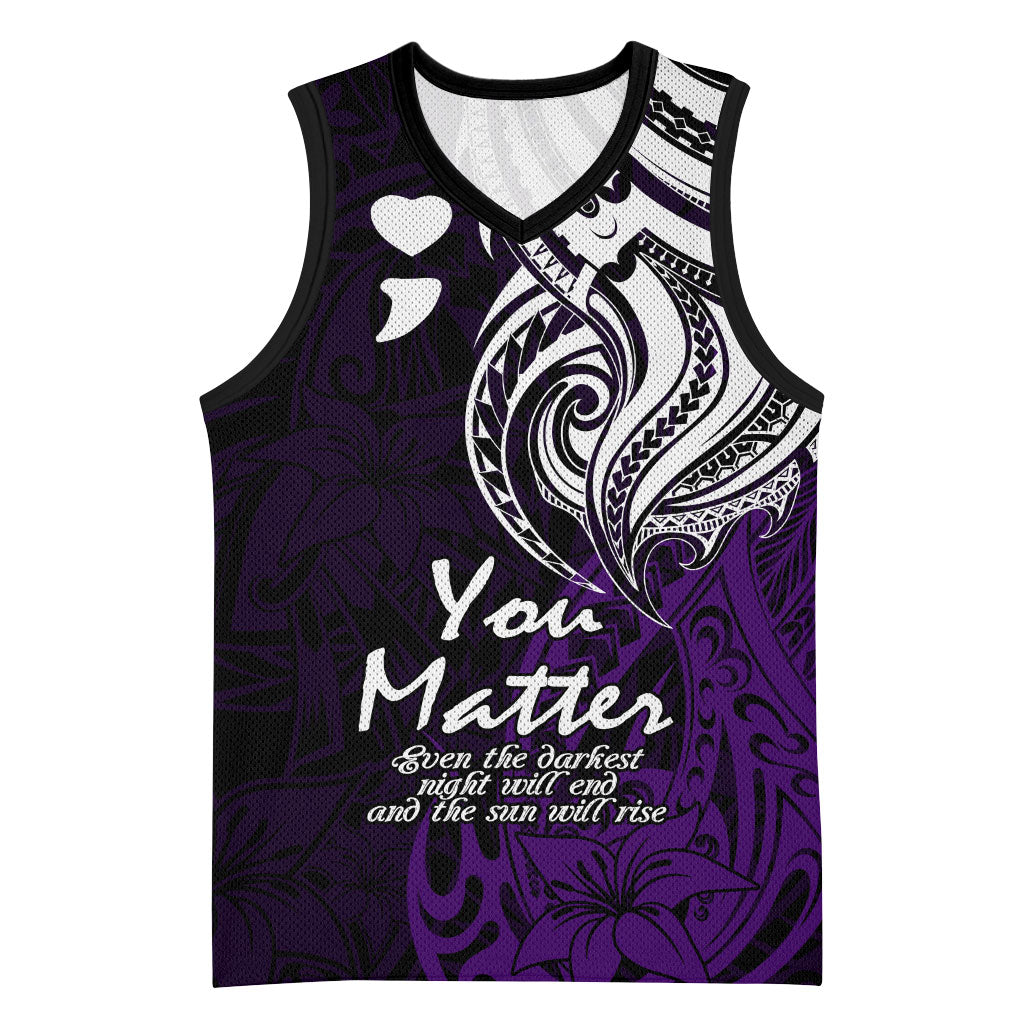 You Matter Suicide Prevention Support Basketball Jersey Purple Polynesian Tribal