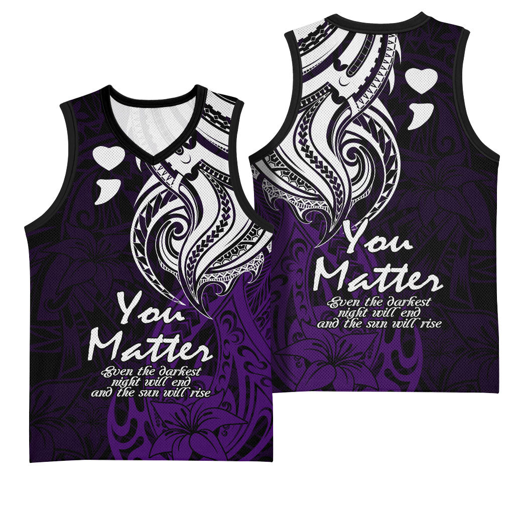 You Matter Suicide Prevention Support Basketball Jersey Purple Polynesian Tribal