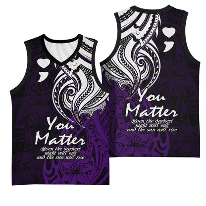 You Matter Suicide Prevention Support Basketball Jersey Purple Polynesian Tribal