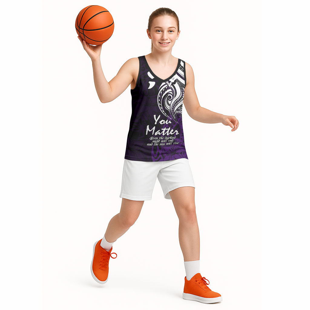 You Matter Suicide Prevention Support Basketball Jersey Purple Polynesian Tribal