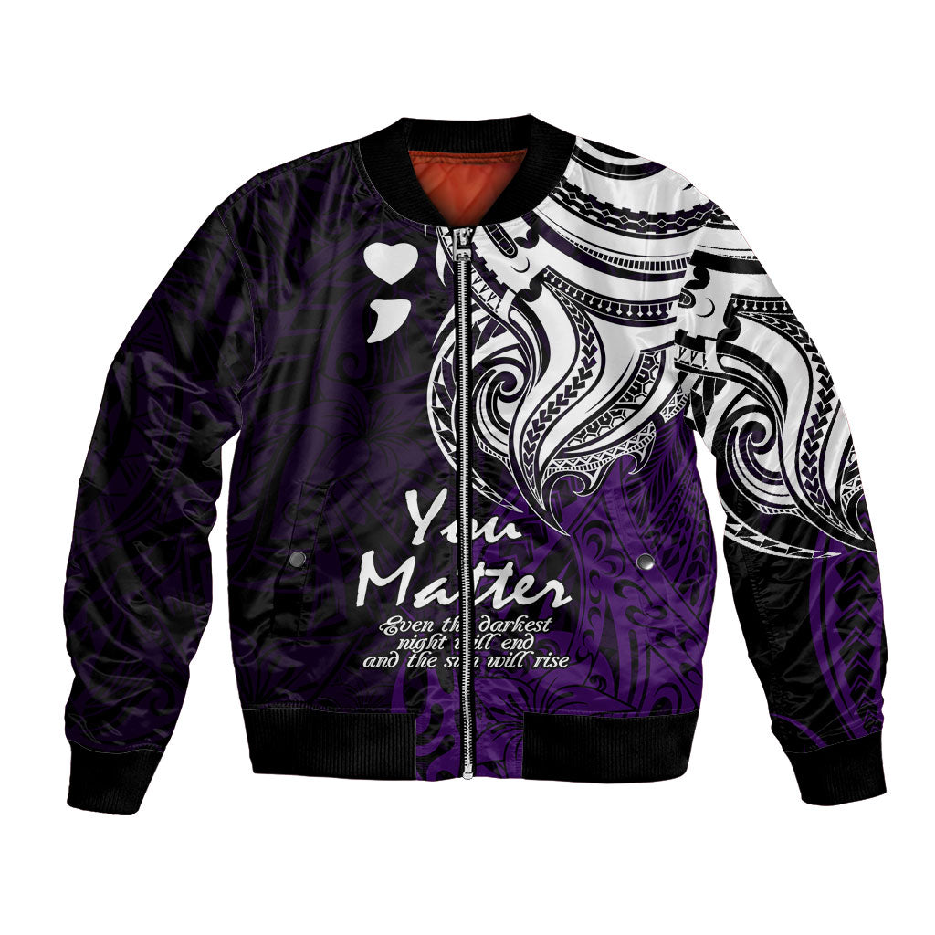 You Matter Suicide Prevention Support Bomber Jacket Purple Polynesian Tribal