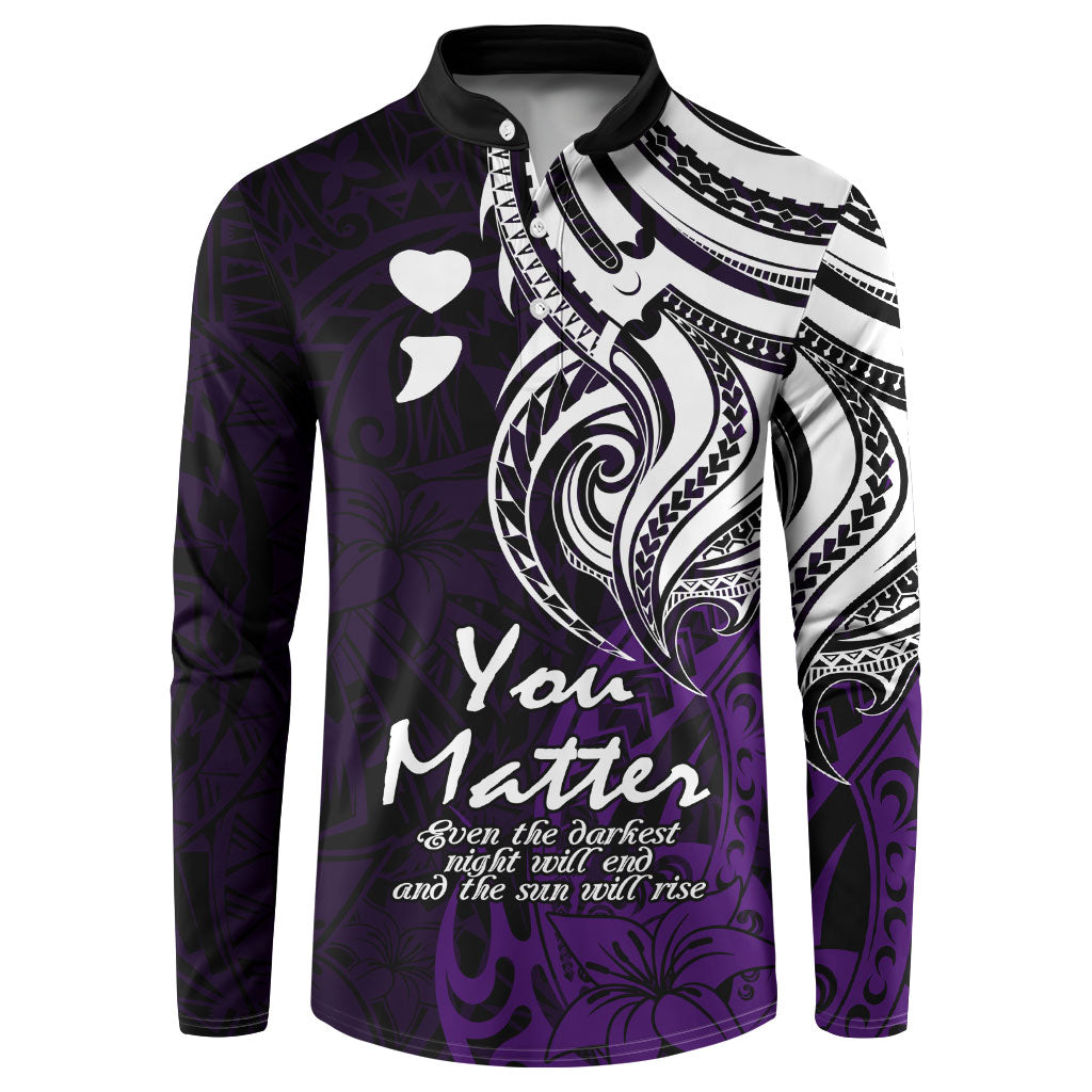 You Matter Suicide Prevention Support Button Sweatshirt Purple Polynesian Tribal
