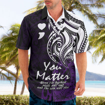 You Matter Suicide Prevention Support Hawaiian Shirt Purple Polynesian Tribal