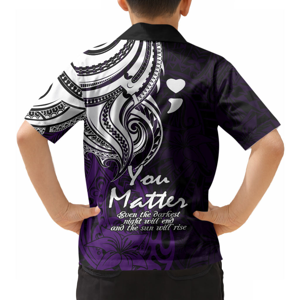 You Matter Suicide Prevention Support Hawaiian Shirt Purple Polynesian Tribal