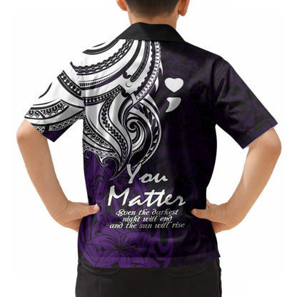 You Matter Suicide Prevention Support Hawaiian Shirt Purple Polynesian Tribal
