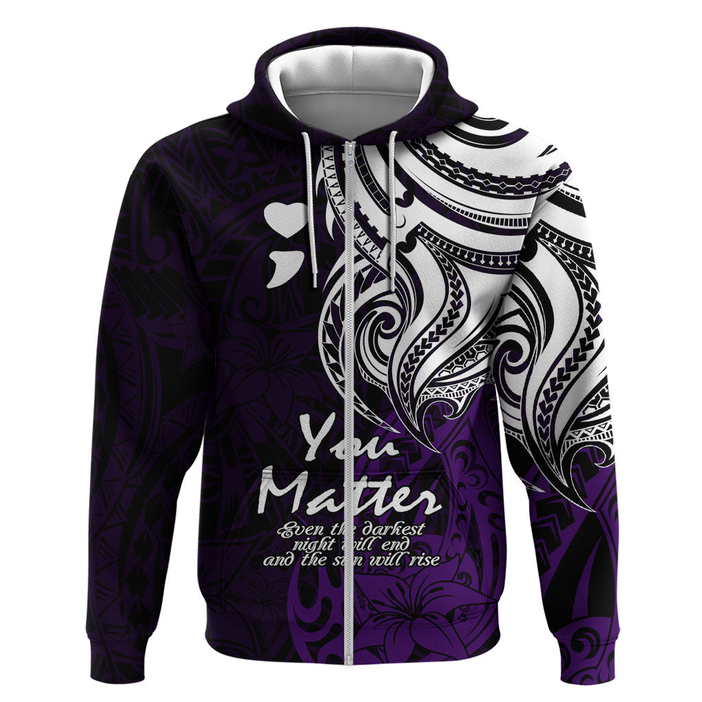 You Matter Suicide Prevention Support Hoodie Purple Polynesian Tribal