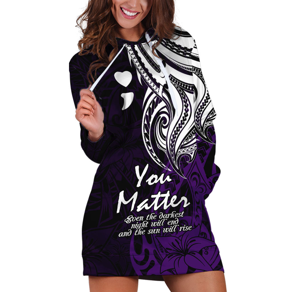 You Matter Suicide Prevention Support Hoodie Dress Purple Polynesian Tribal