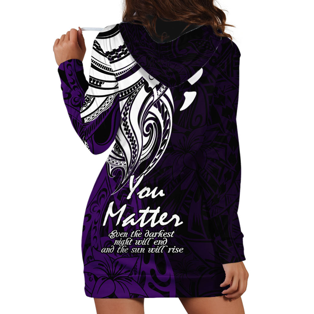 You Matter Suicide Prevention Support Hoodie Dress Purple Polynesian Tribal