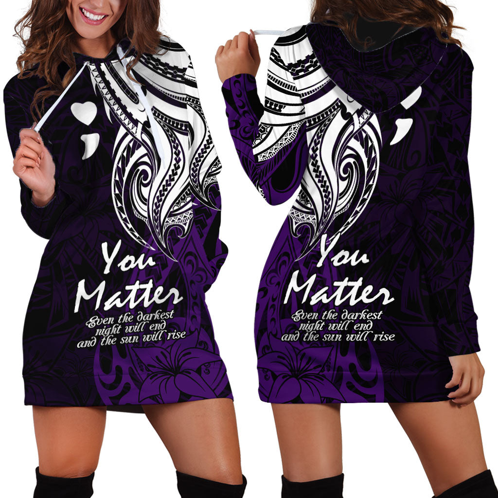 You Matter Suicide Prevention Support Hoodie Dress Purple Polynesian Tribal