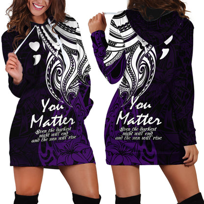 You Matter Suicide Prevention Support Hoodie Dress Purple Polynesian Tribal