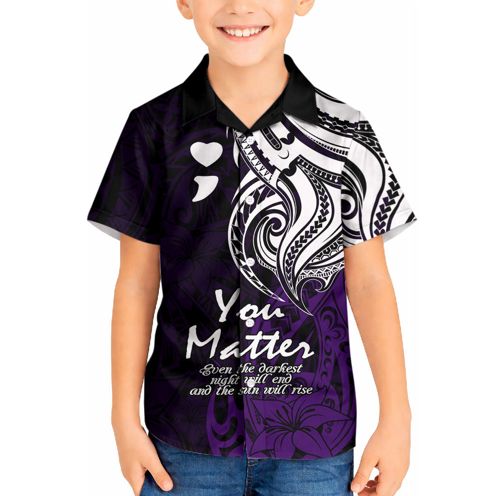 You Matter Suicide Prevention Support Kid Hawaiian Shirt Purple Polynesian Tribal