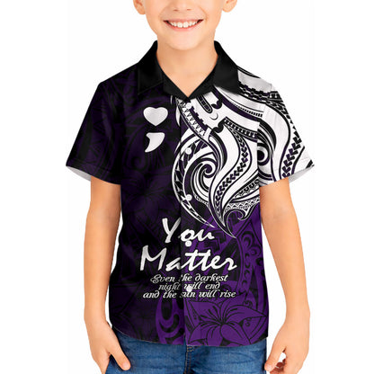 You Matter Suicide Prevention Support Kid Hawaiian Shirt Purple Polynesian Tribal