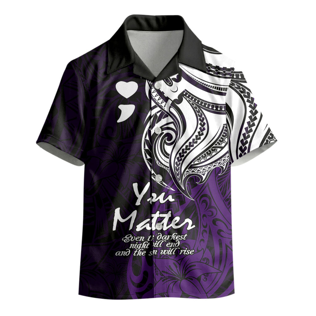 You Matter Suicide Prevention Support Kid Hawaiian Shirt Purple Polynesian Tribal