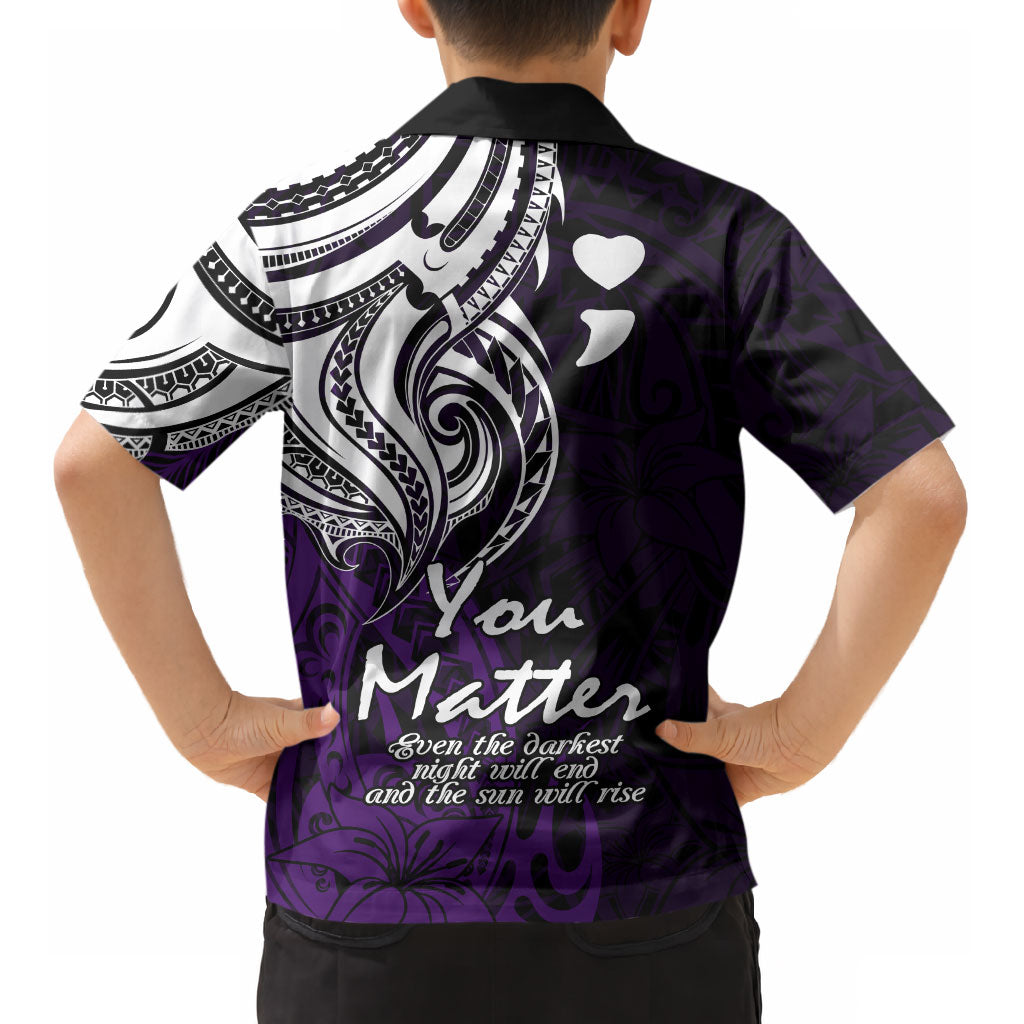 You Matter Suicide Prevention Support Kid Hawaiian Shirt Purple Polynesian Tribal