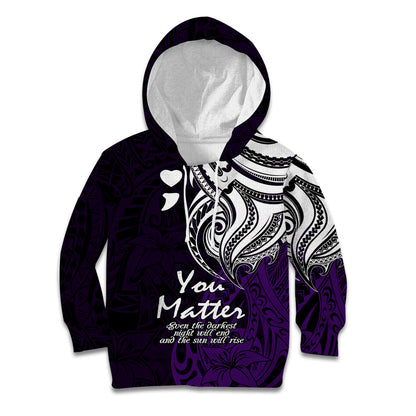 You Matter Suicide Prevention Support Kid Hoodie Purple Polynesian Tribal